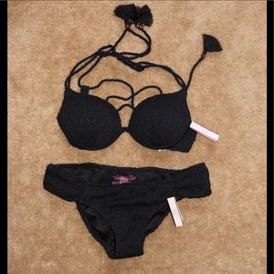 *Top Sold* VS Lace Crochet Black Push-up Bikini